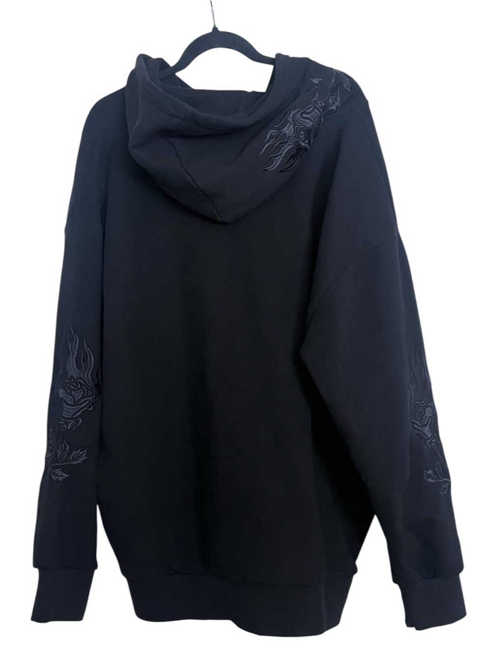 Civil Regime Embroidered Rose and Flame Full Zip Hoodie Sweatshirt Size 2XL